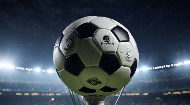 欧冠淘汰赛夜晚球场灯光与欧冠标志的现场画面